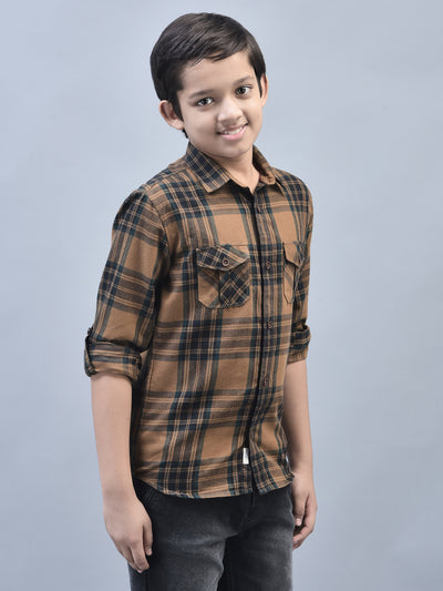 Brown Checked Shirt-Boys Shirts-Crimsoune Club