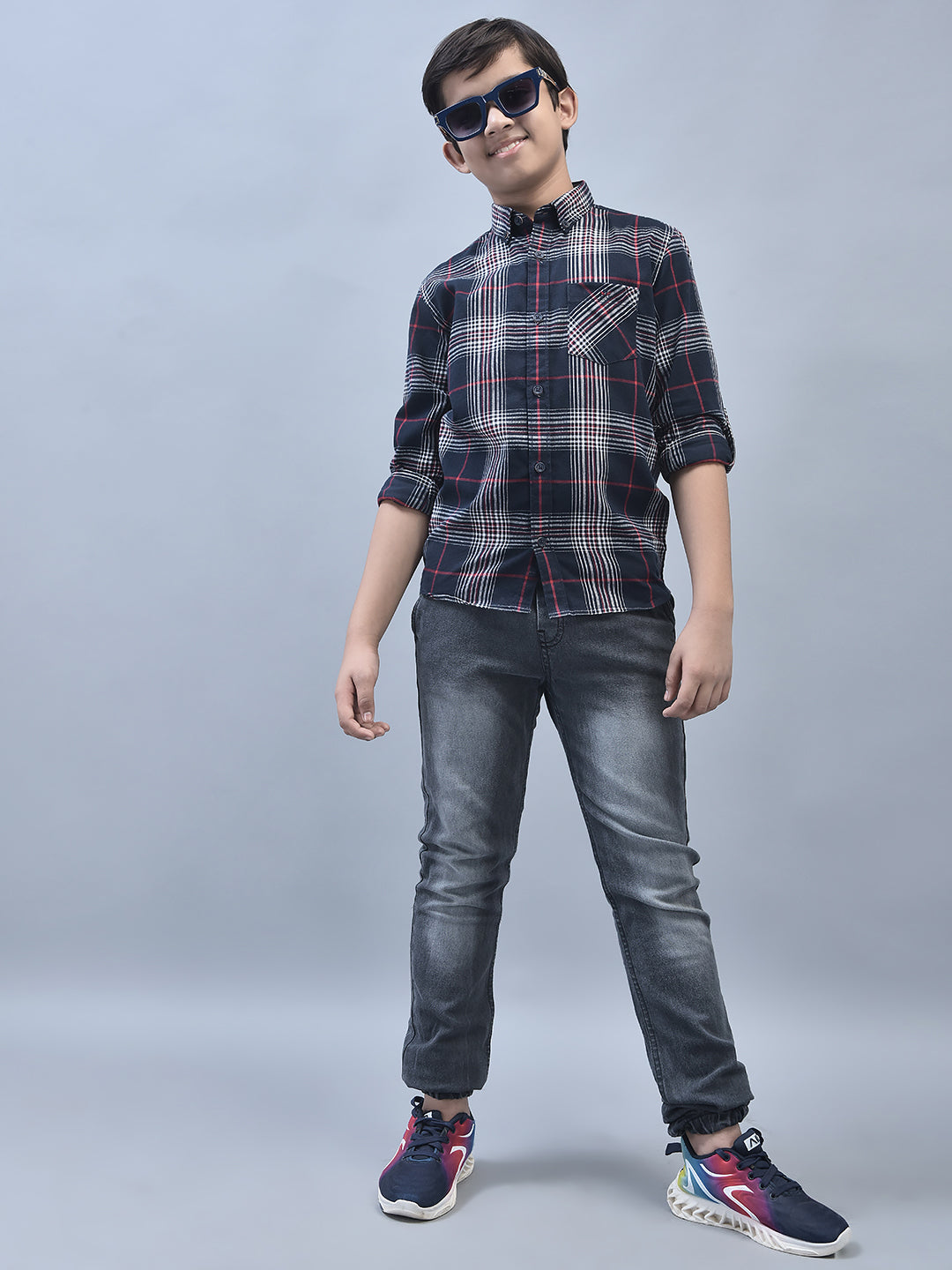 Navy Blue Checked Shirt-Boys Shirts-Crimsoune Club