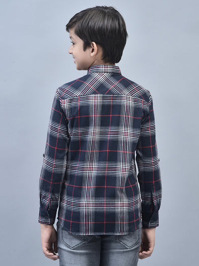 Navy Blue Checked Shirt-Boys Shirts-Crimsoune Club