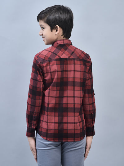 Maroon Checked Shirt-Boys Shirts-Crimsoune Club