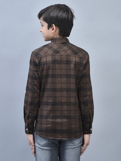 Olive Checked Shirt-Boys Shirts-Crimsoune Club