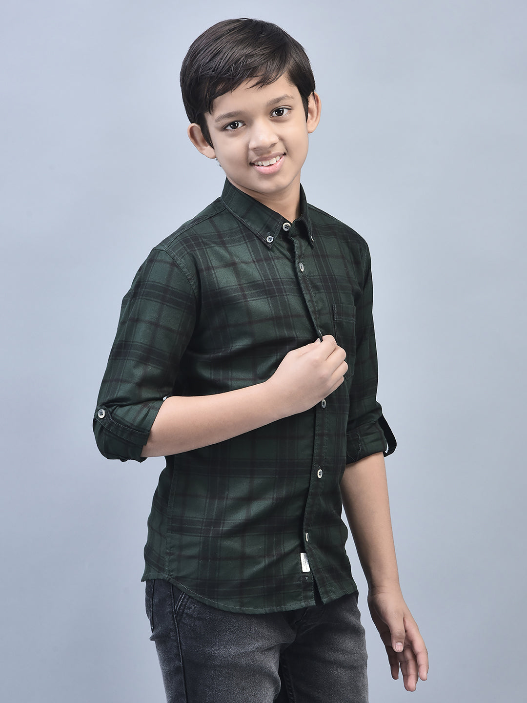 Green Checked Shirt-Boys Shirts-Crimsoune Club