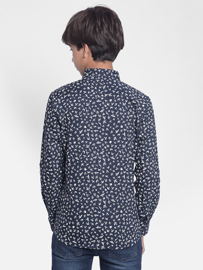 Navy Blue Printed Shirt-Boy Shirts-Crimsoune Club