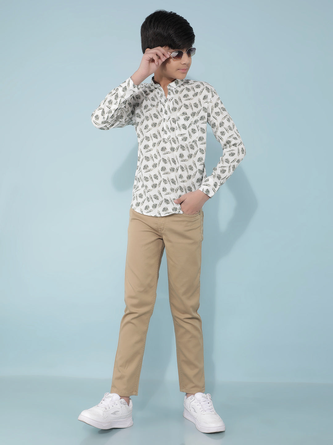 Olive Floral Print Linen Kurta-Boys Kurtas-Crimsoune Club