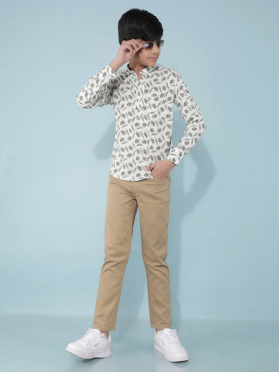 Olive Floral Print Linen Kurta-Boys Kurtas-Crimsoune Club