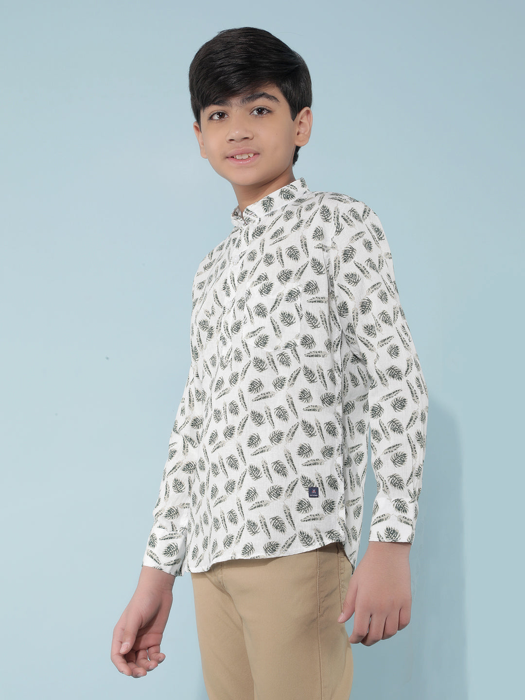 Olive Floral Print Linen Kurta-Boys Kurtas-Crimsoune Club