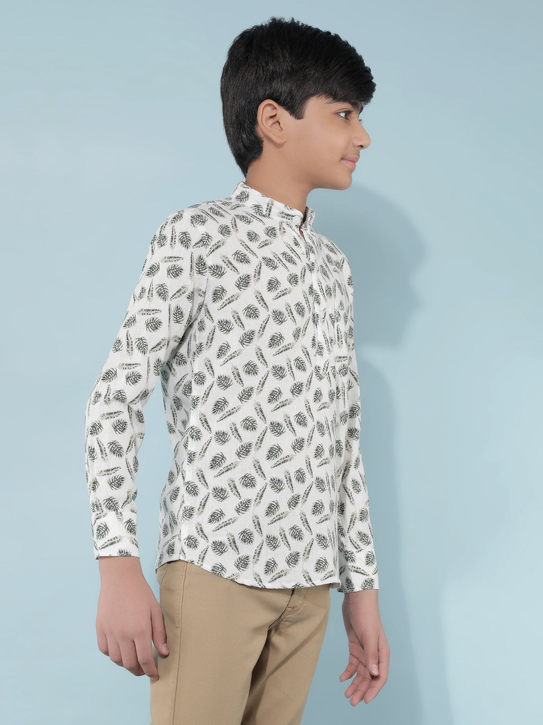 Olive Floral Print Linen Kurta-Boys Kurtas-Crimsoune Club