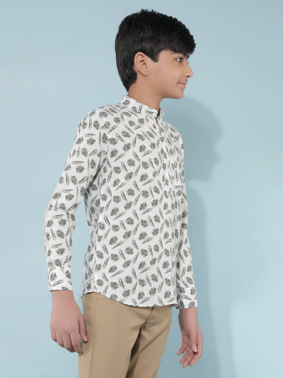 Olive Floral Print Linen Kurta-Boys Kurtas-Crimsoune Club