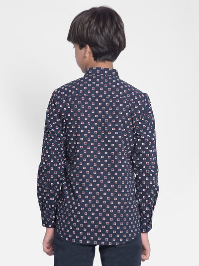 Navy Blue Printed Shirt-Boy Shirts-Crimsoune Club