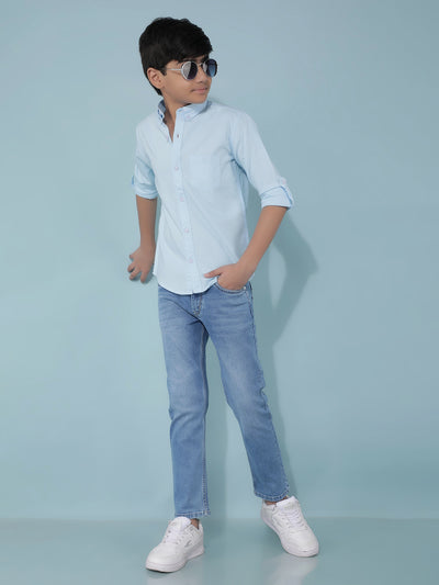 Blue 100% Cotton Shirt-Boys Shirts-Crimsoune Club