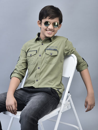 Olive Shirt-Boys Shirts-Crimsoune Club