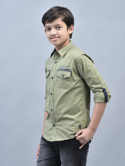 Olive Shirt-Boys Shirts-Crimsoune Club