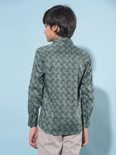 Green Floral Print Shirt-Boys Shirts-Crimsoune Club