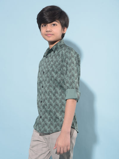 Green Floral Print Shirt-Boys Shirts-Crimsoune Club