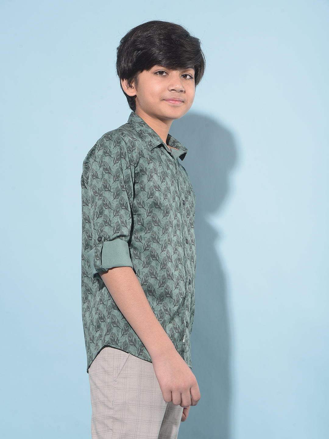 Green Floral Print Shirt-Boys Shirts-Crimsoune Club