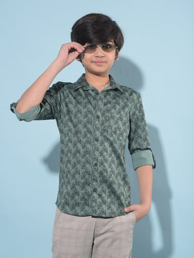 Green Floral Print Shirt-Boys Shirts-Crimsoune Club