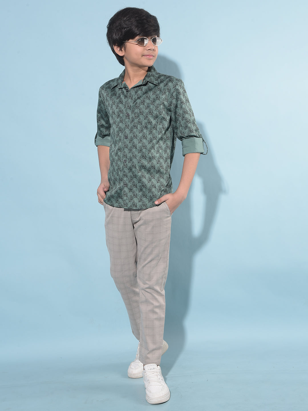 Green Floral Print Shirt-Boys Shirts-Crimsoune Club