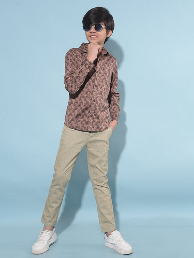 Brown Floral Print Shirt-Boys Shirts-Crimsoune Club