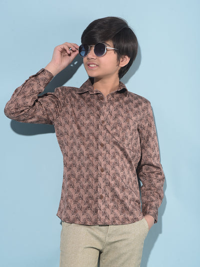 Brown Floral Print Shirt-Boys Shirts-Crimsoune Club