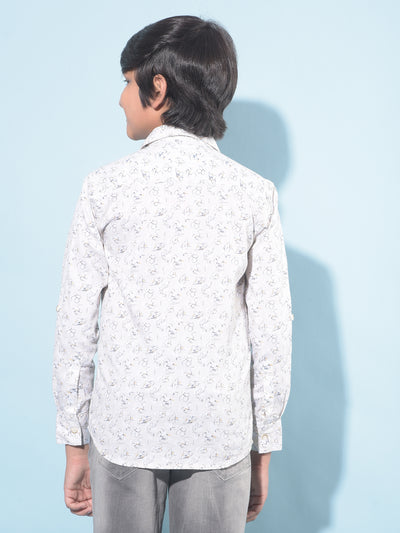 Beige Floral Print 100% Cotton Shirt-Boys Shirts-Crimsoune Club