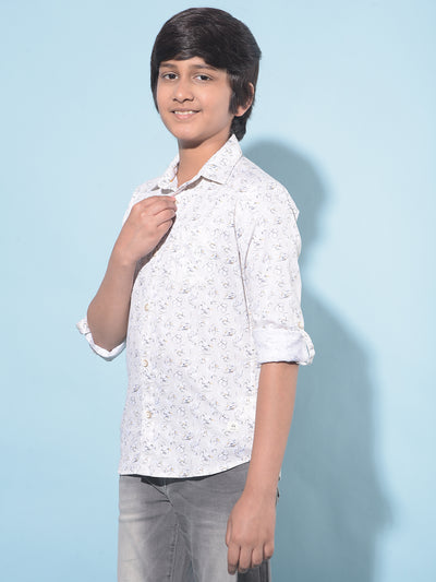 Beige Floral Print 100% Cotton Shirt-Boys Shirts-Crimsoune Club