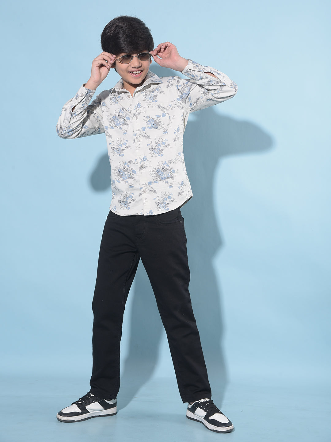 Grey Floral Print Shirt-Boys Shirts-Crimsoune Club