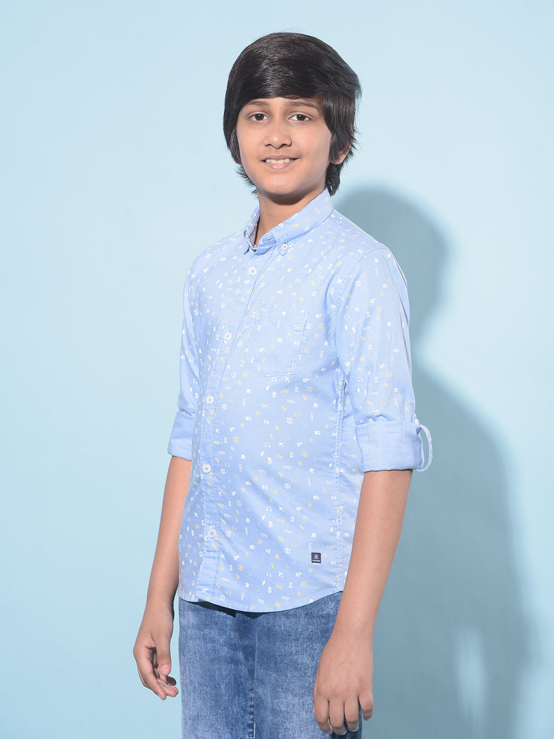 Blue Printed 100% Cotton Shirt-Boys Shirts-Crimsoune Club