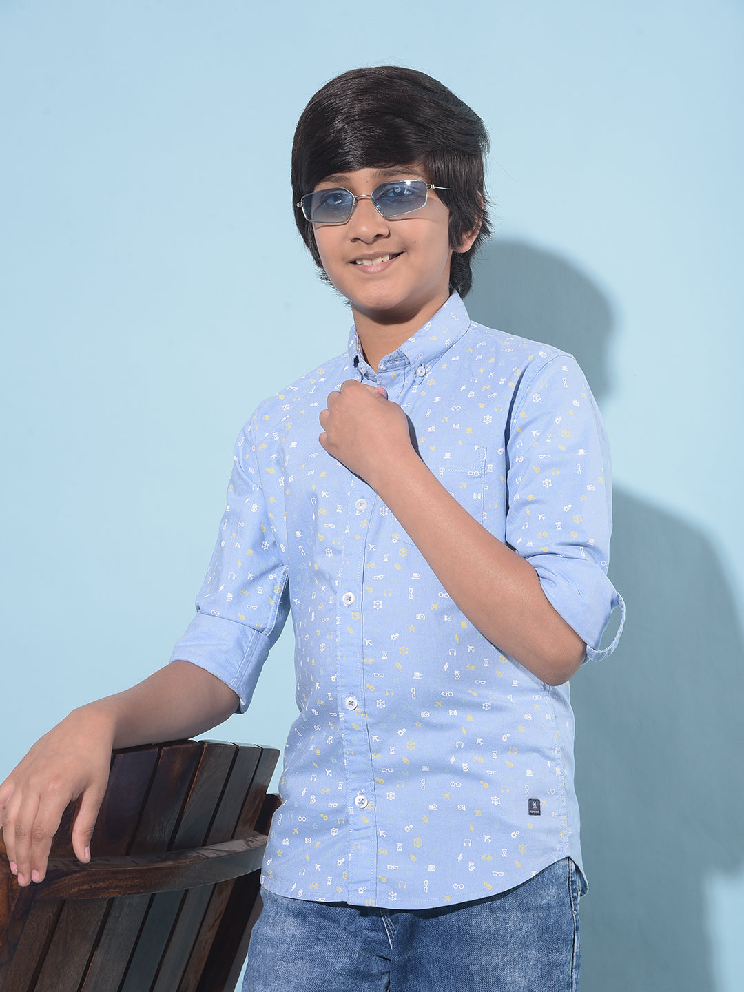 Blue Printed 100% Cotton Shirt-Boys Shirts-Crimsoune Club