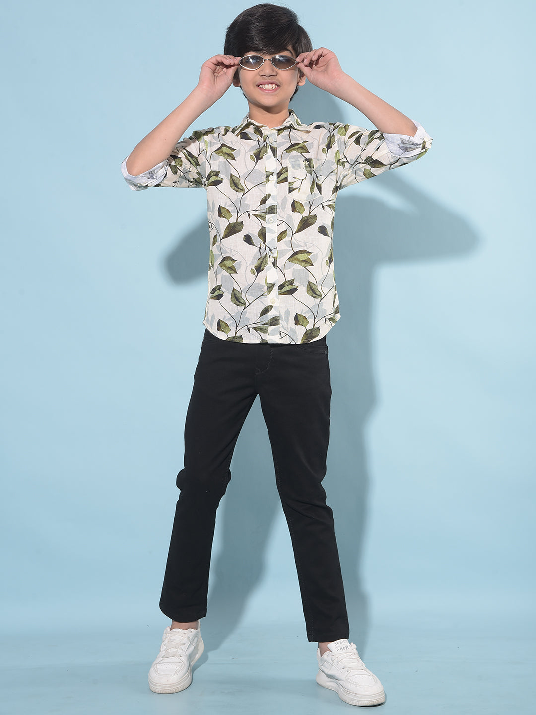 Olive Floral Print Shirt-Boys Shirts-Crimsoune Club