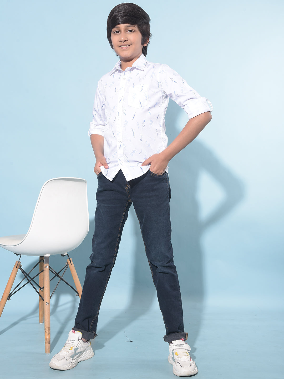 White Floral Print 100% Cotton Shirt-Boys Shirts-Crimsoune Club