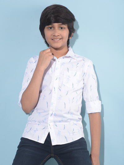 White Floral Print 100% Cotton Shirt-Boys Shirts-Crimsoune Club