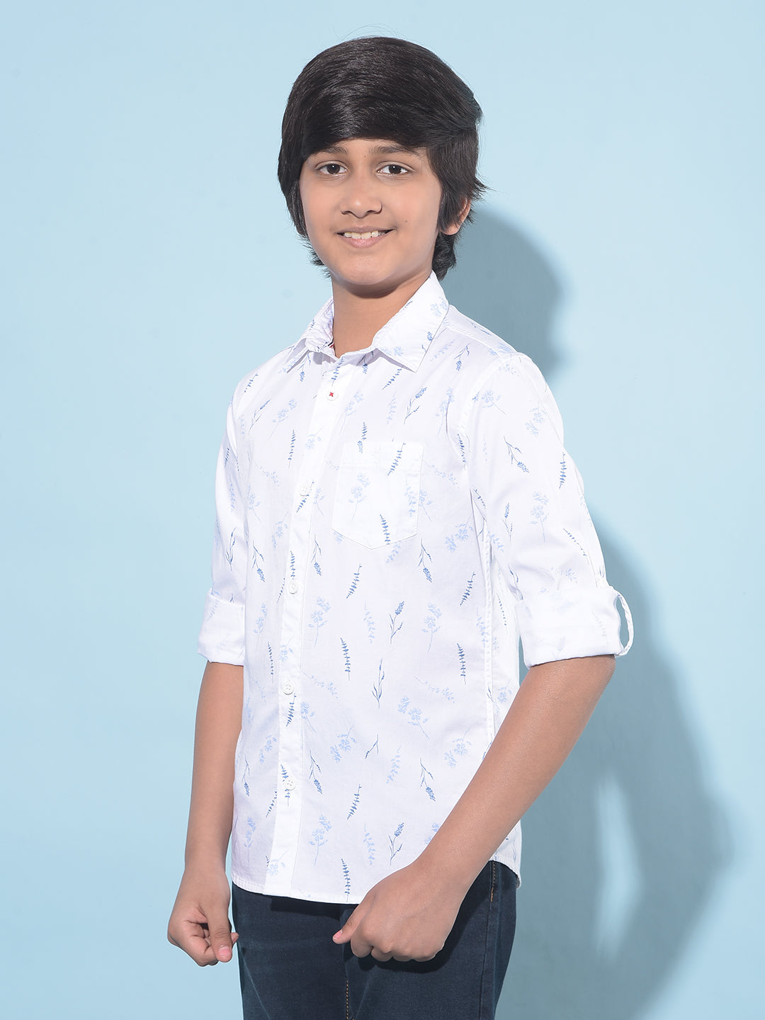 White Floral Print 100% Cotton Shirt-Boys Shirts-Crimsoune Club