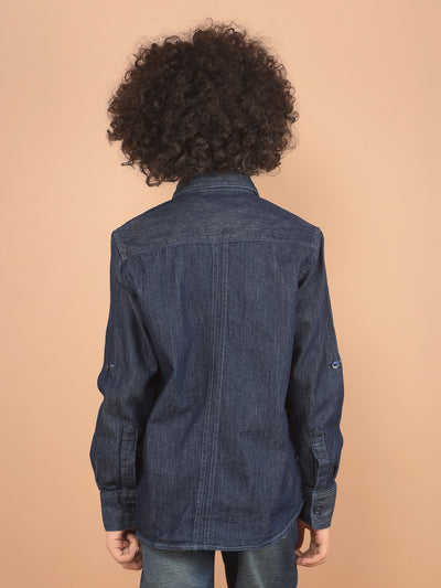 Blue 100% Cotton Denim Double Pocket Shirt-Boy Shirts-Crimsoune Club