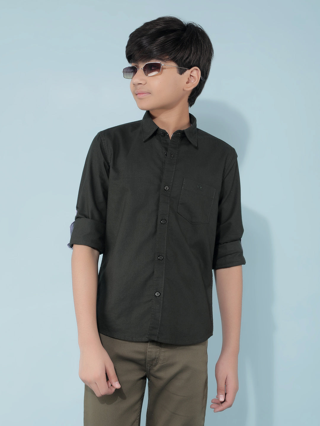 Olive 100% Cotton Shirt-Boys Shirts-Crimsoune Club