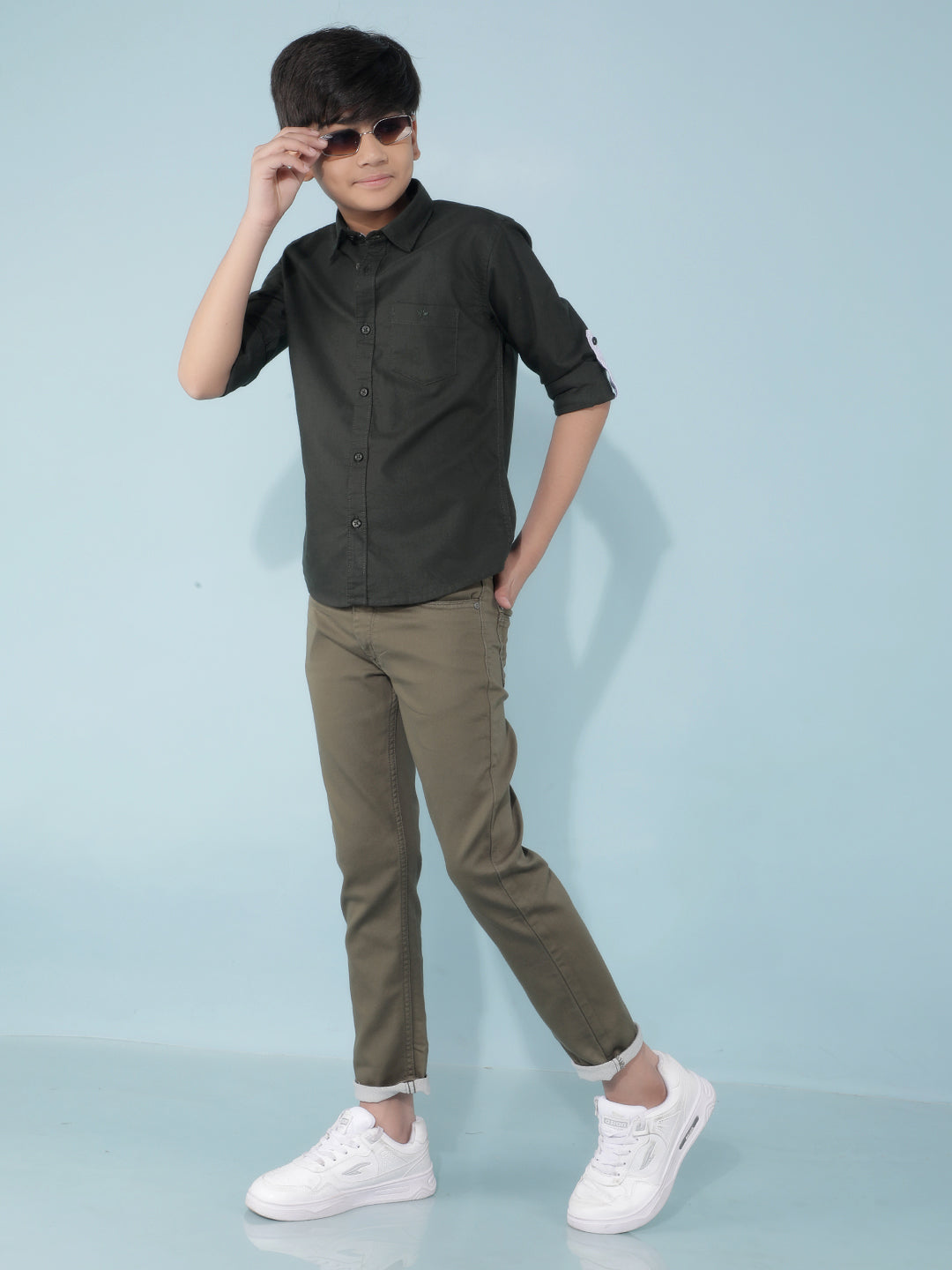 Olive 100% Cotton Shirt-Boys Shirts-Crimsoune Club