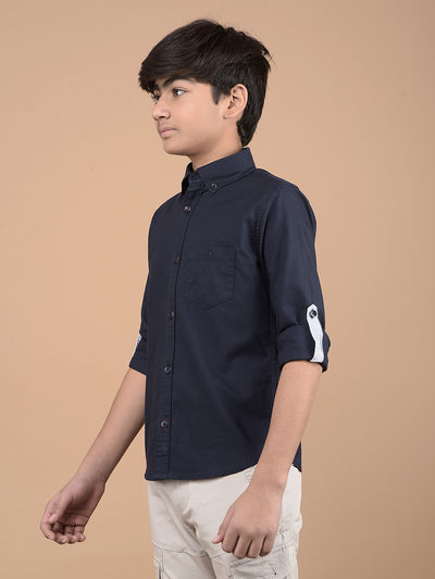 Navy Blue Button Down Collar 100% Cotton Shirt