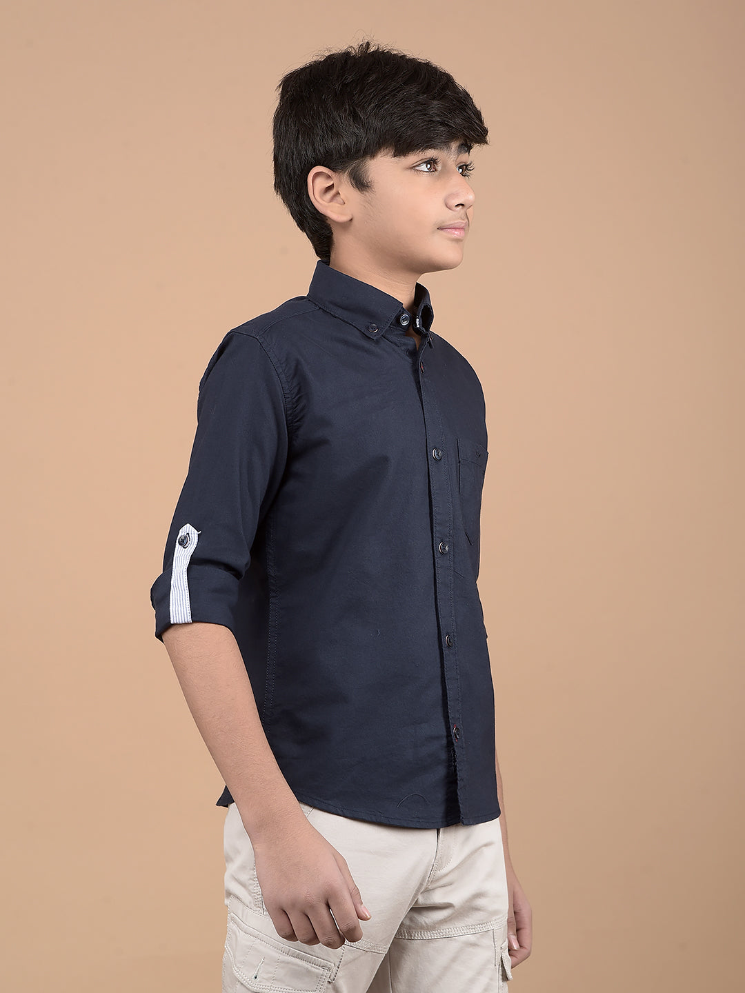 Navy Blue Button Down Collar 100% Cotton Shirt