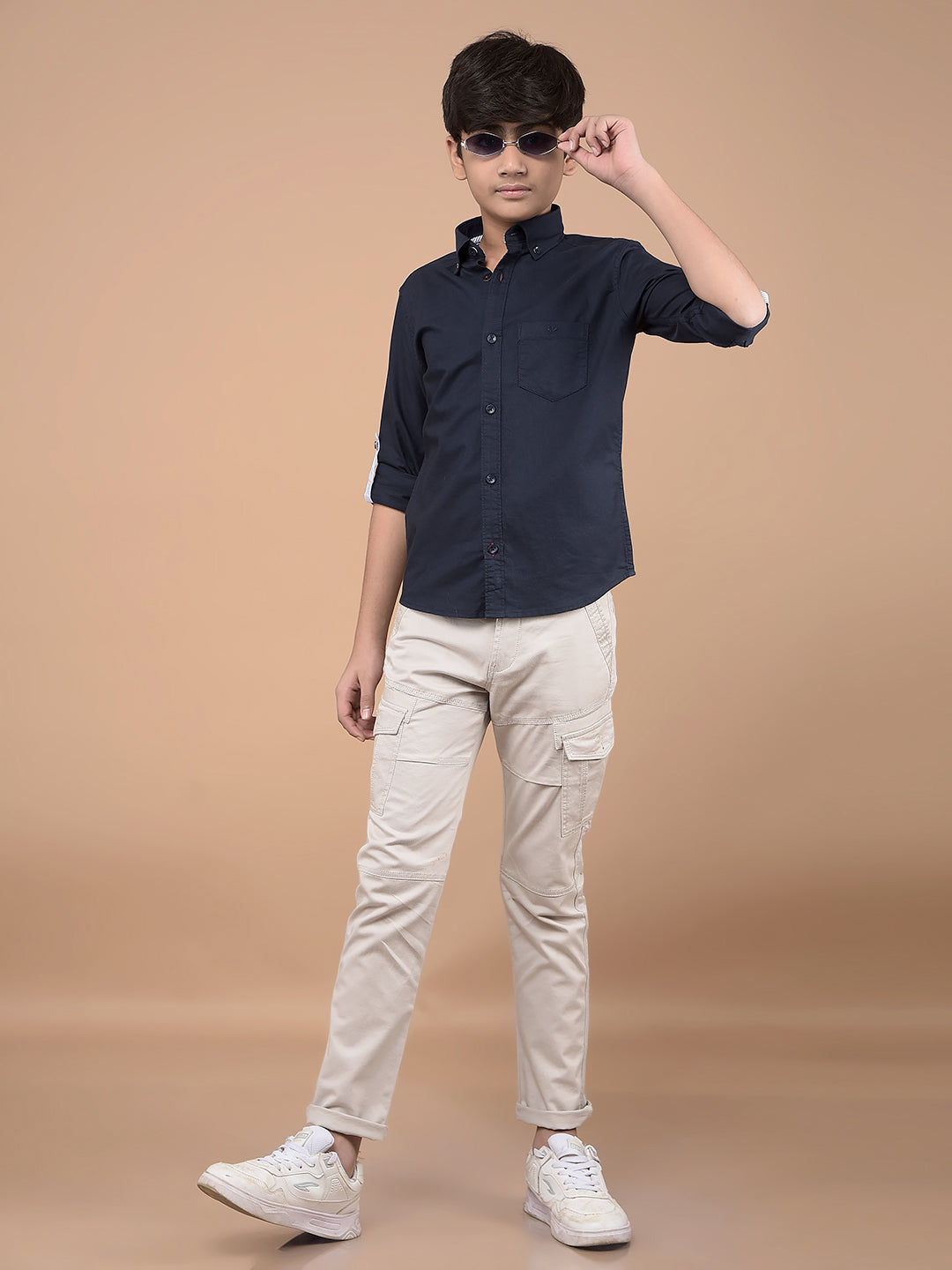 Navy Blue Button Down Collar 100% Cotton Shirt