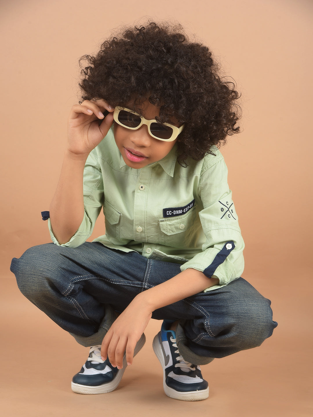 Green Double Pocket Linen Shirt-Boy Shirts-Crimsoune Club