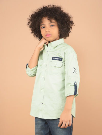 Green Double Pocket Linen Shirt-Boy Shirts-Crimsoune Club