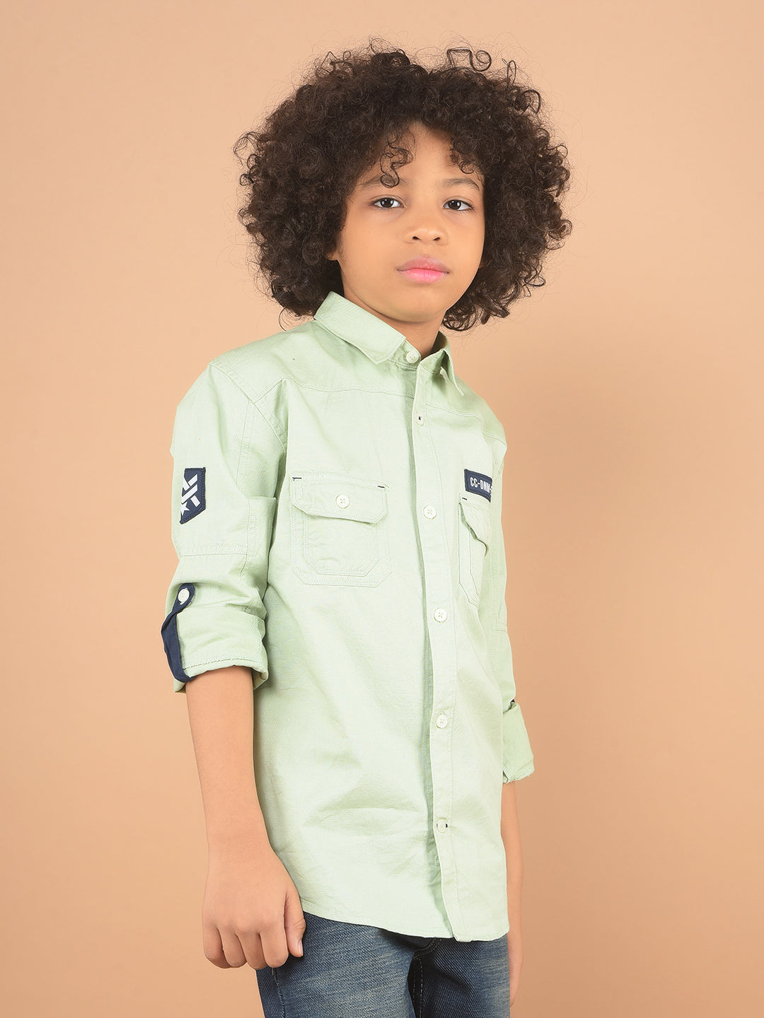 Green Double Pocket Linen Shirt-Boy Shirts-Crimsoune Club