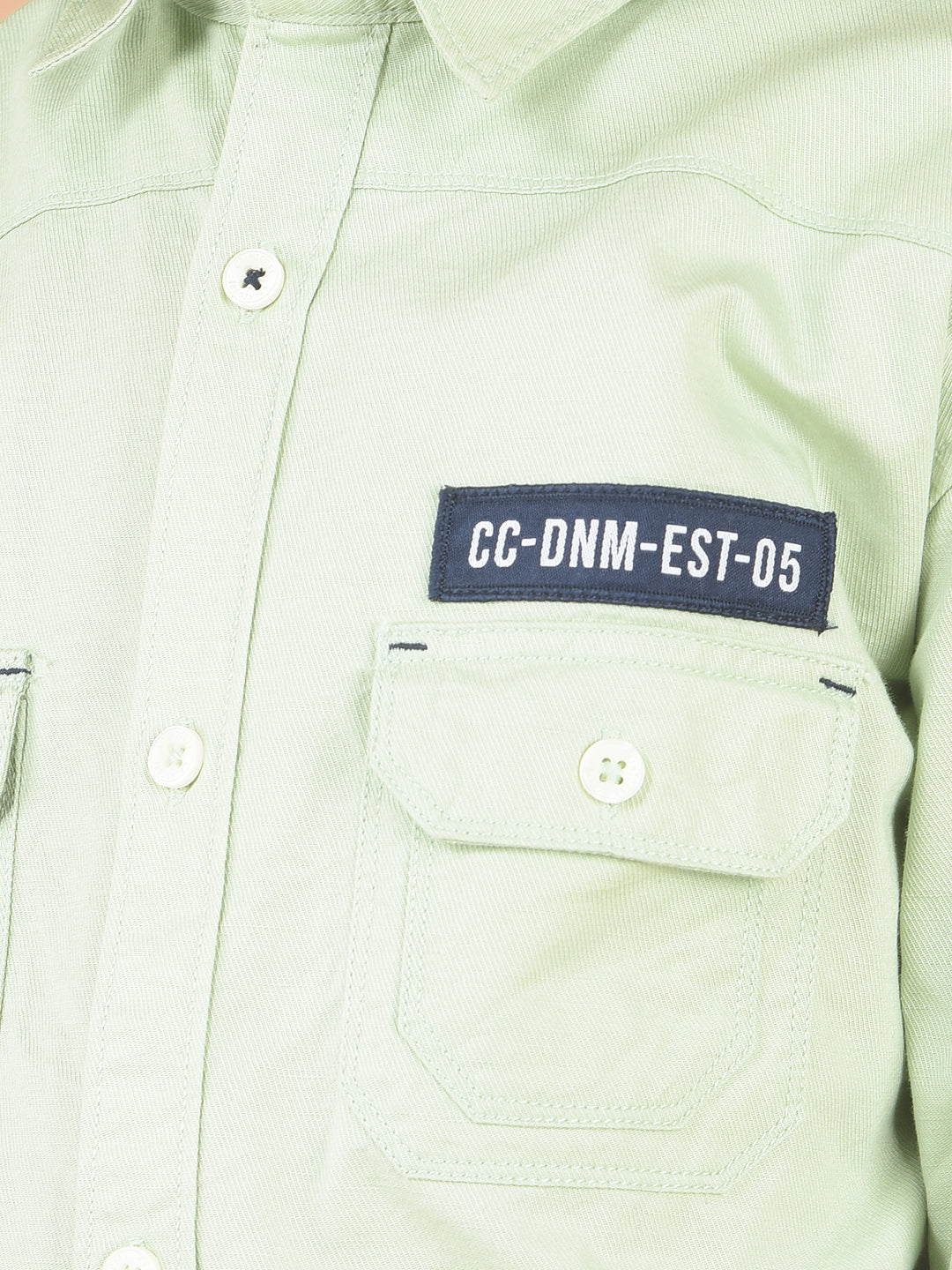 Green Double Pocket Linen Shirt-Boy Shirts-Crimsoune Club