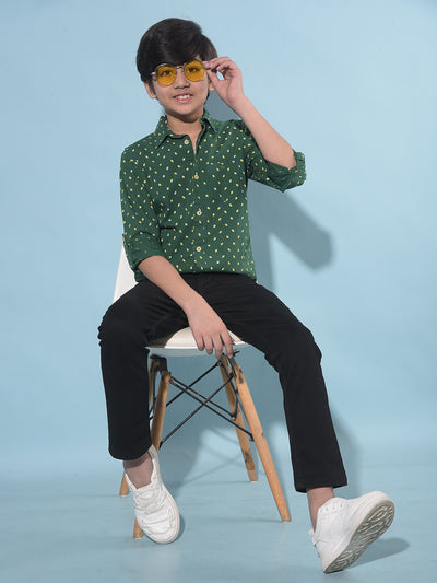 Green Printed 100% Cotton Shirt-Boys Shirts-Crimsoune Club