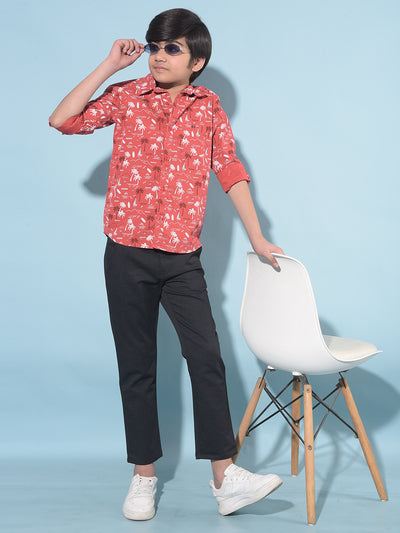 Red Floral Print 100% Cotton Shirt-Boys Shirts-Crimsoune Club