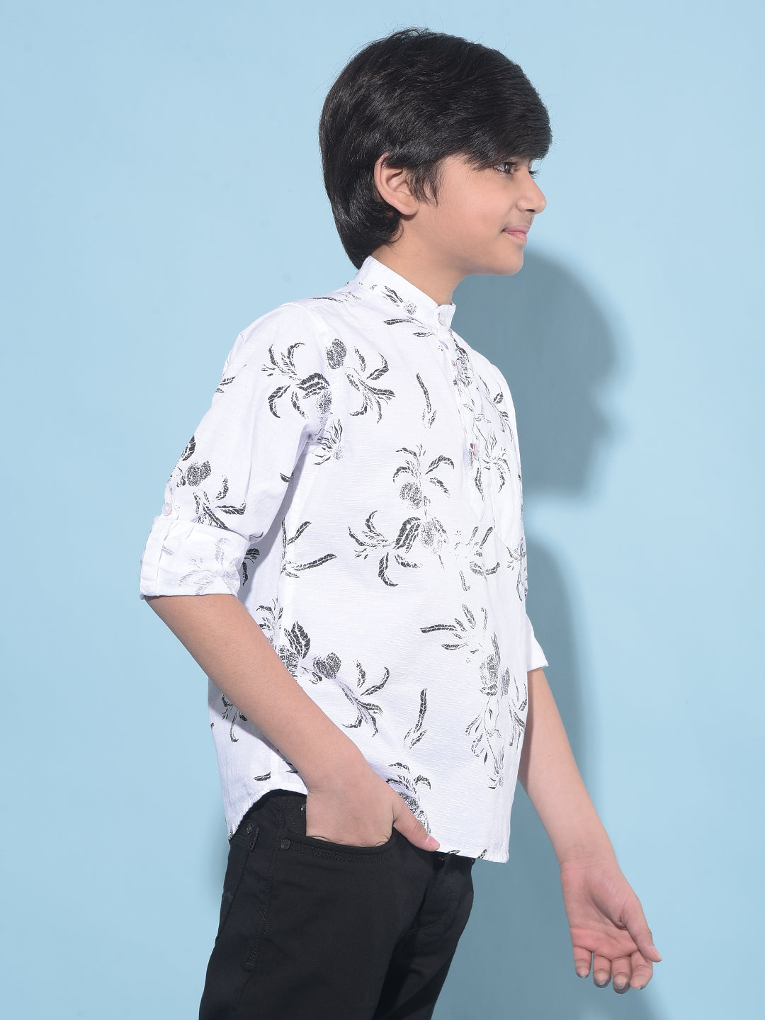 White Floral Print 100% Cotton Shirt-Boys Shirts-Crimsoune Club