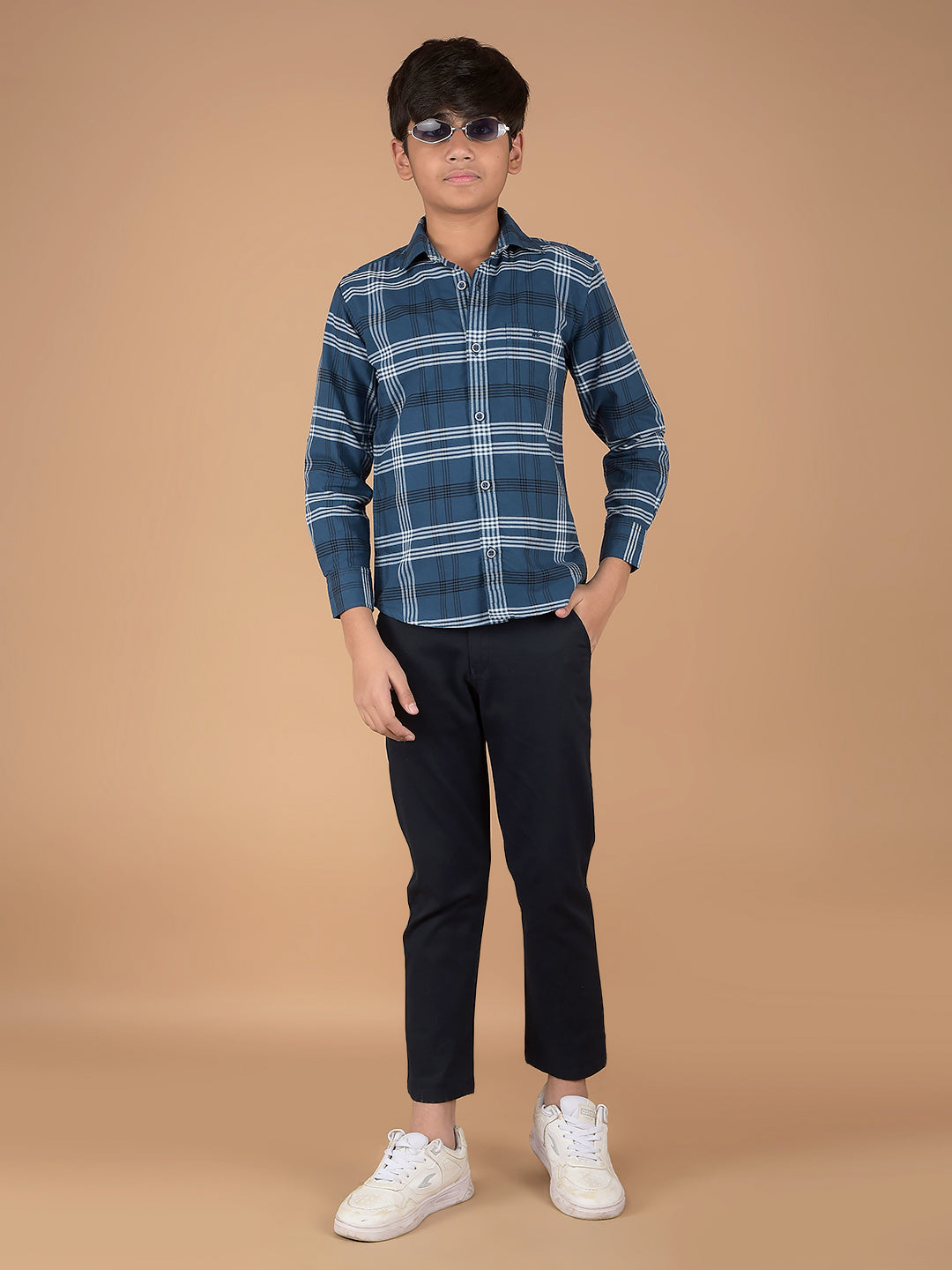 Blue Checked 100% Cotton Shirt