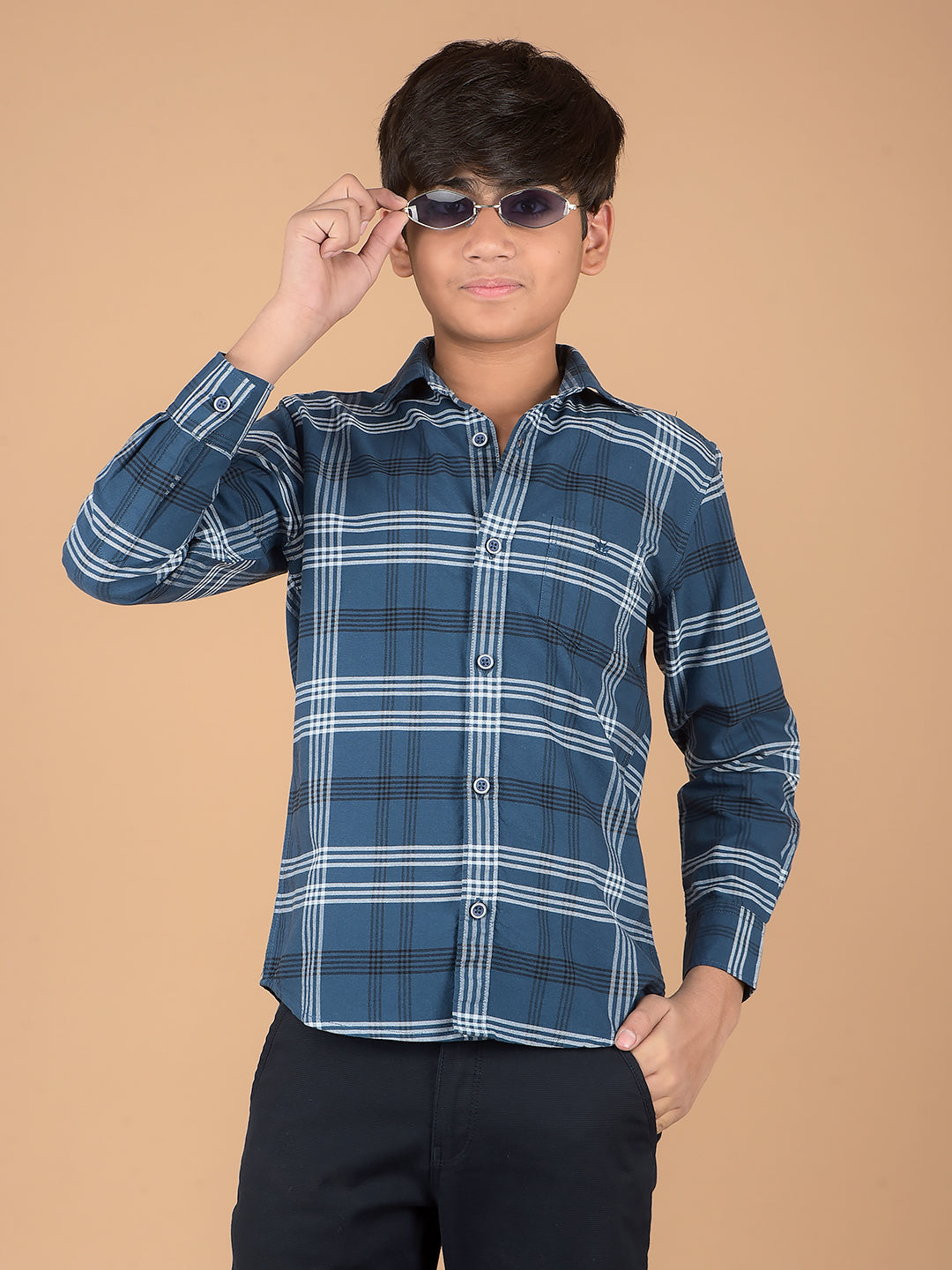 Blue Checked 100% Cotton Shirt