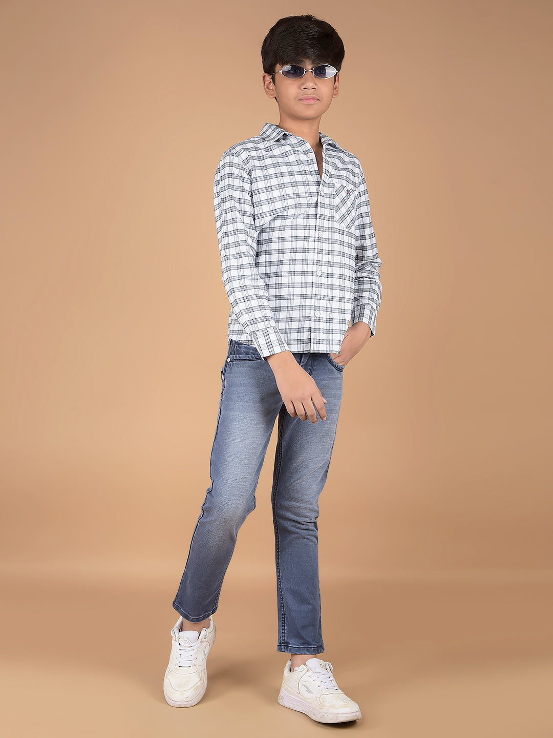 White Checked 100% Cotton Shirt