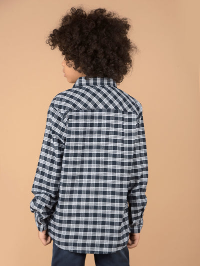 Navy Blue Checked 100% Cotton Shirt