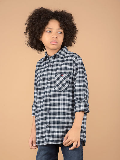 Navy Blue Checked 100% Cotton Shirt